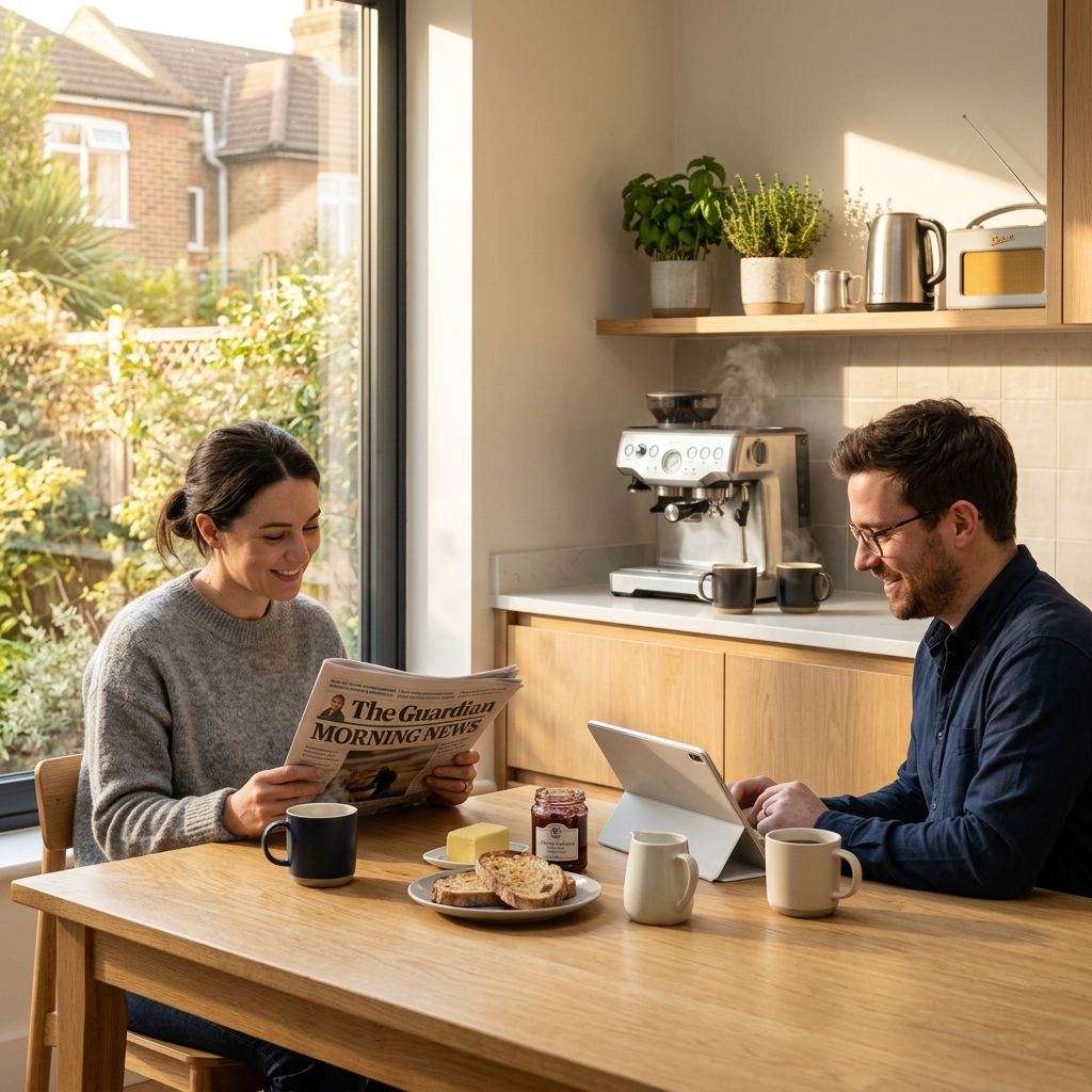 Coffee machine deals UK 2026: espresso maker on kitchen counter.